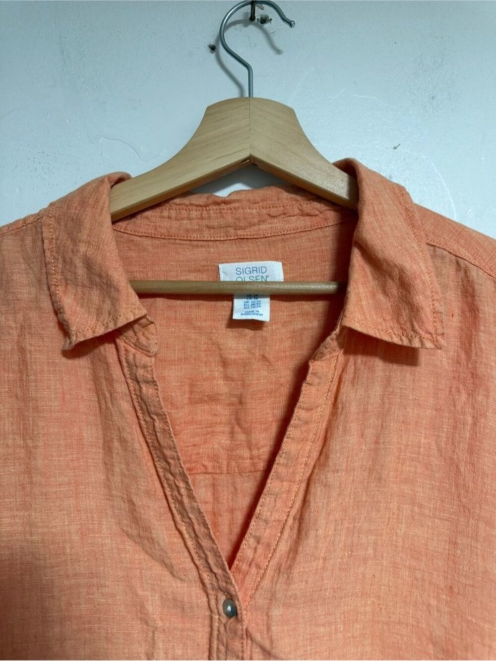 Sigrid Olsen 100% Linen Button Front Shirt Peach Orange Plus Size 2X - Picture 6 of 9